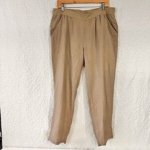 Ellen Tracy Pants Women's Size L  Beige Linen Elastic Waist Straight Leg Classic